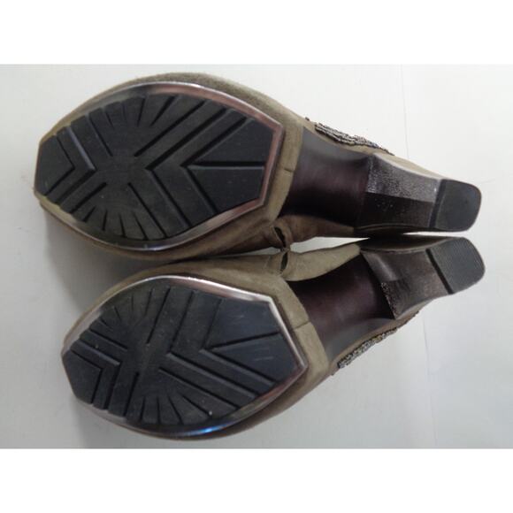 SAM EDELMAN Una 9M Taupe Suede Beaded Peep Toe Platform Shooties Booties Shoes - Picture 7 of 10